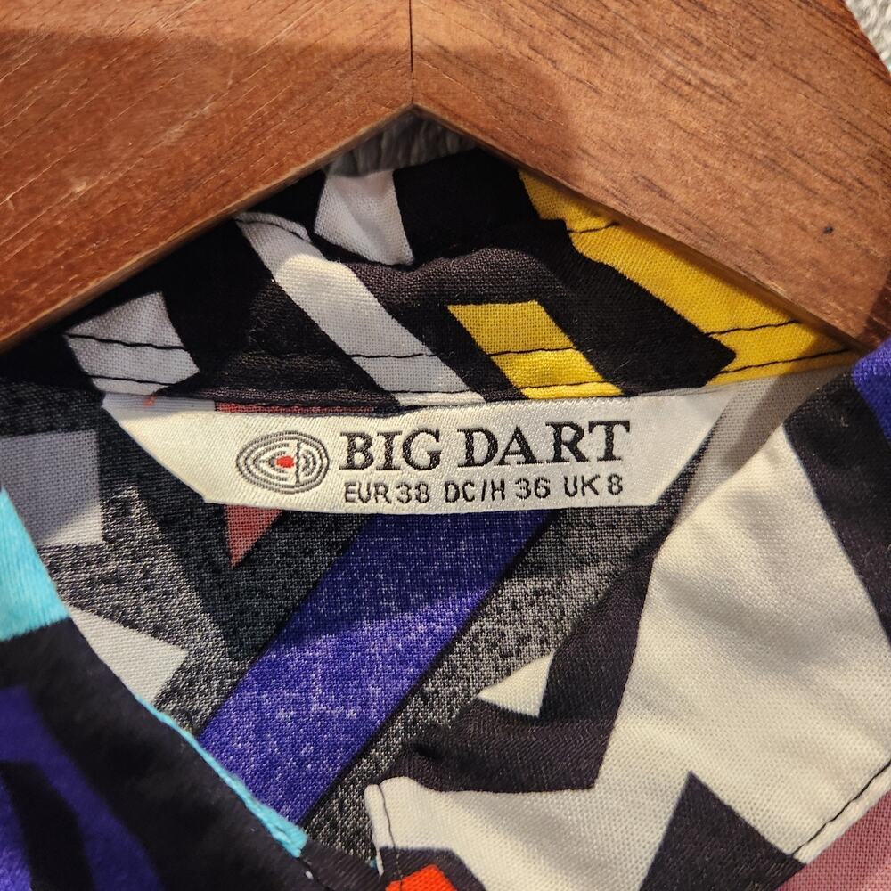 Big Dart Womens Multicolor 90s Abstract Button Up Blouse Wearable Art Retro Y2K - Picture 3 of 9